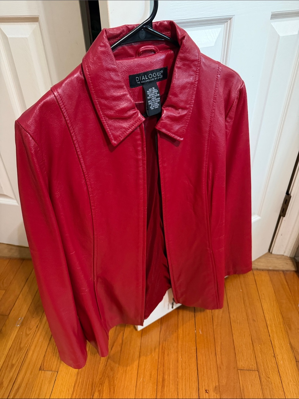 Dialogue Vibrant Red Leather Jacket with Classic Collar